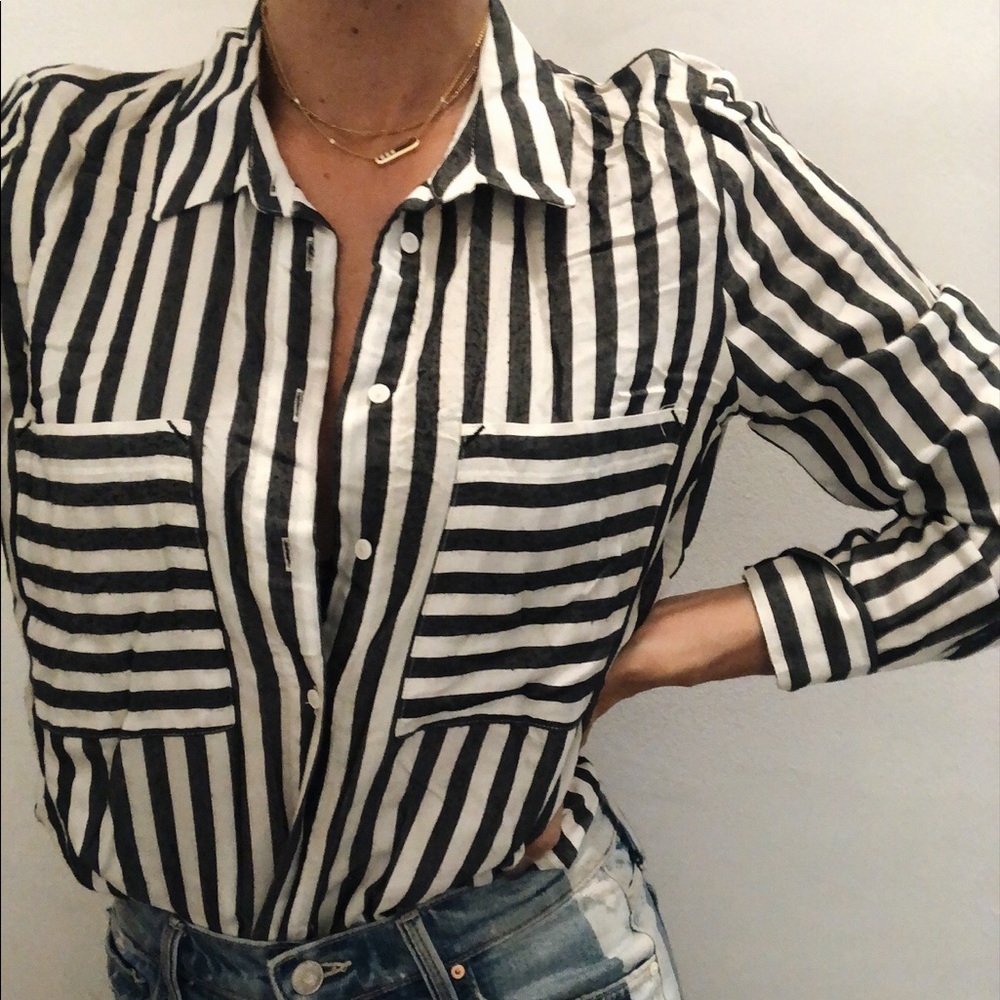 Pinstripe Zara button down with front pockets